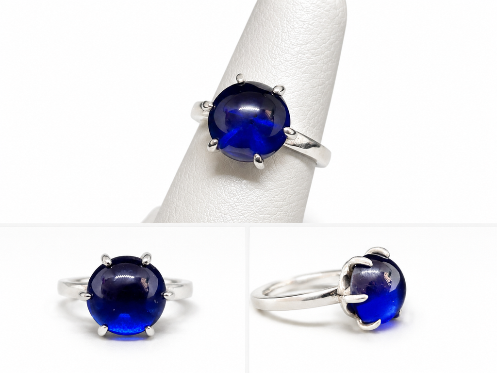 Sterling silver Lab created Alexandrite cabochon ring