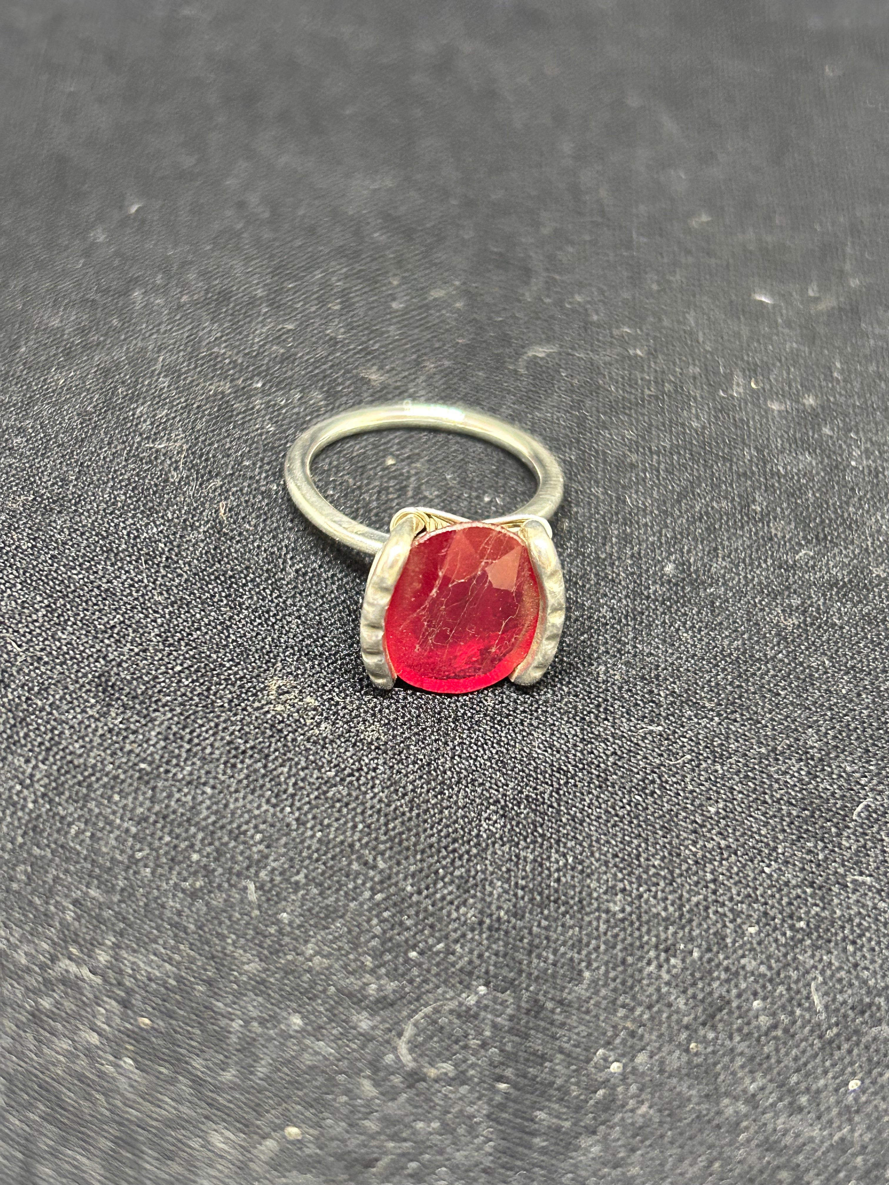 Natural Bermese Ruby Sterling Silver Ring