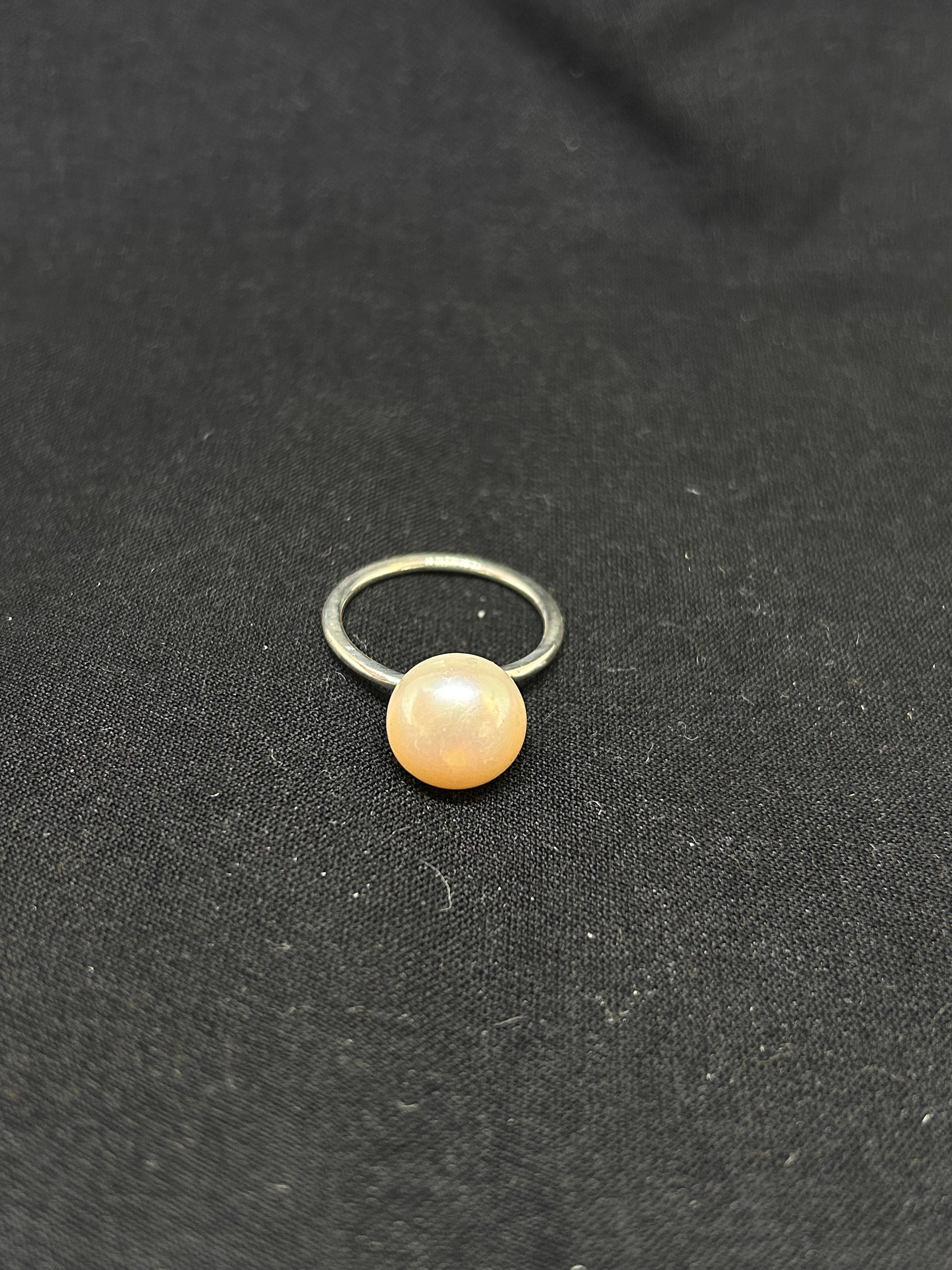 cultured pink pearl sterling silver ring