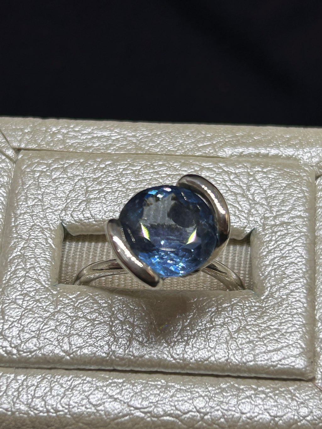 Blue zircon sterling silver ring