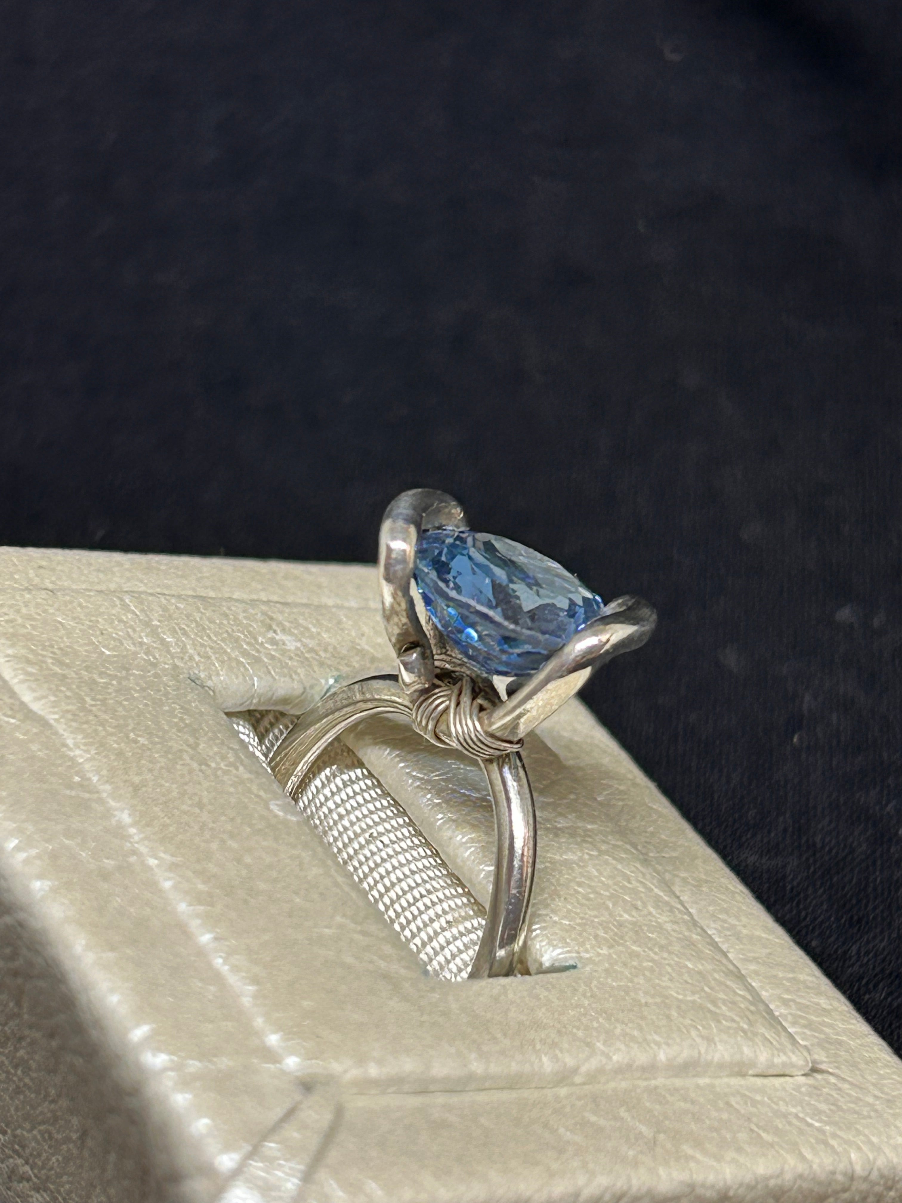 Blue zircon sterling silver ring