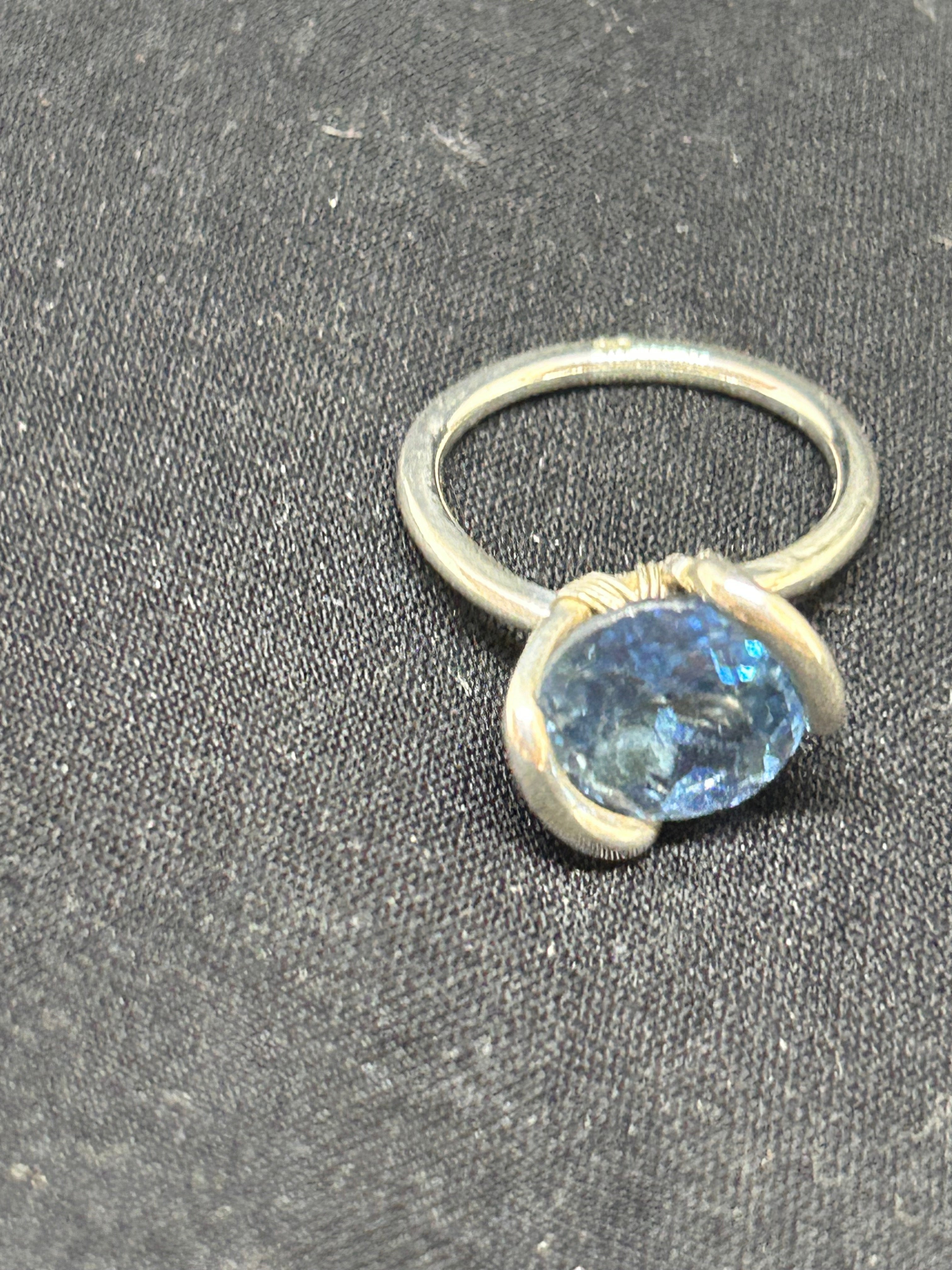 Blue zircon sterling silver ring