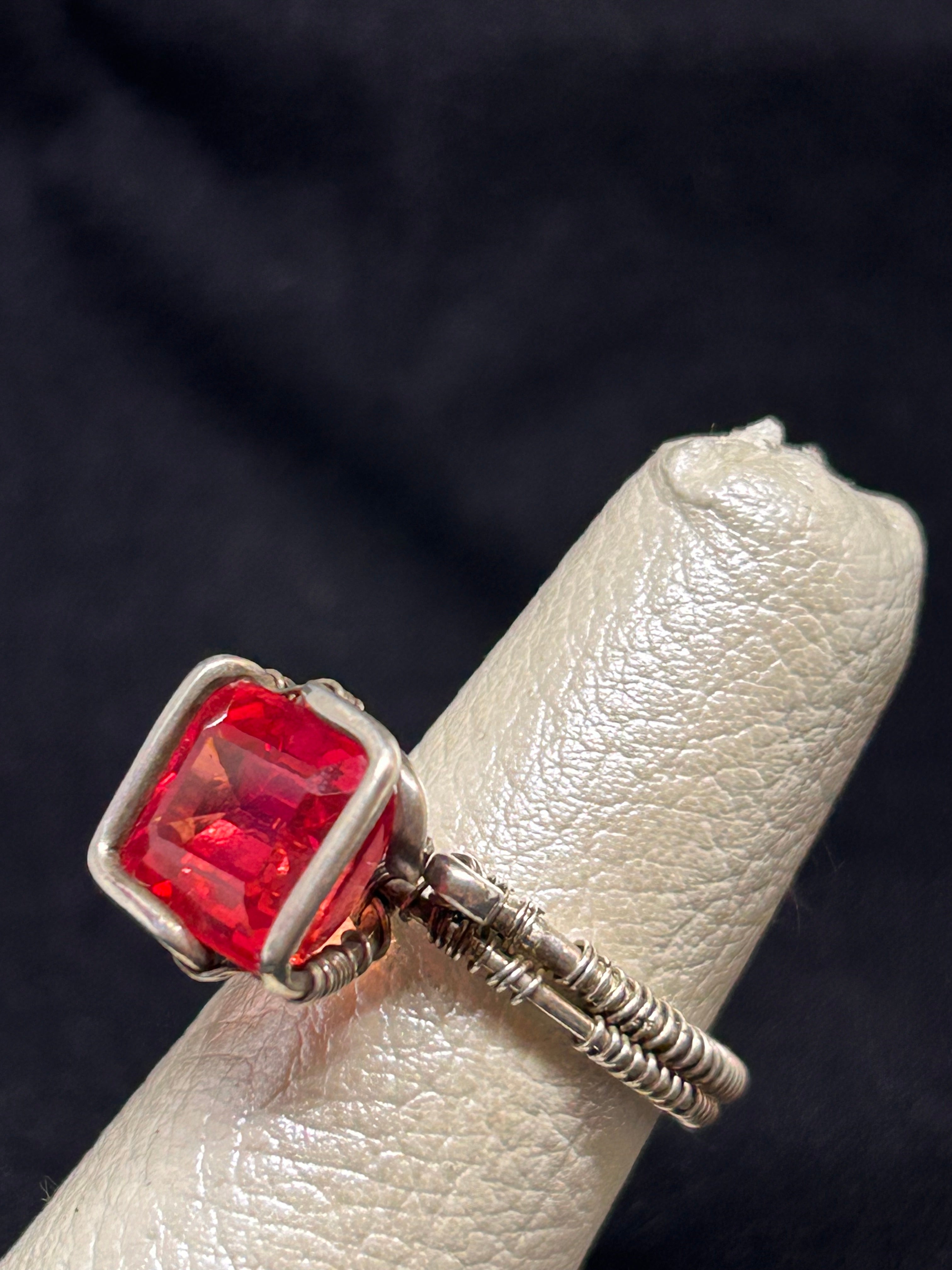 Red-Orange Sapphire Sterling Silver Ring