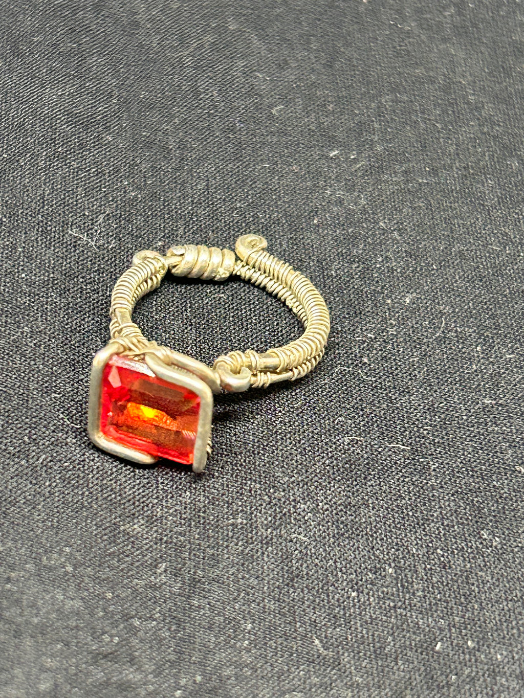 Red-Orange Sapphire Sterling Silver Ring