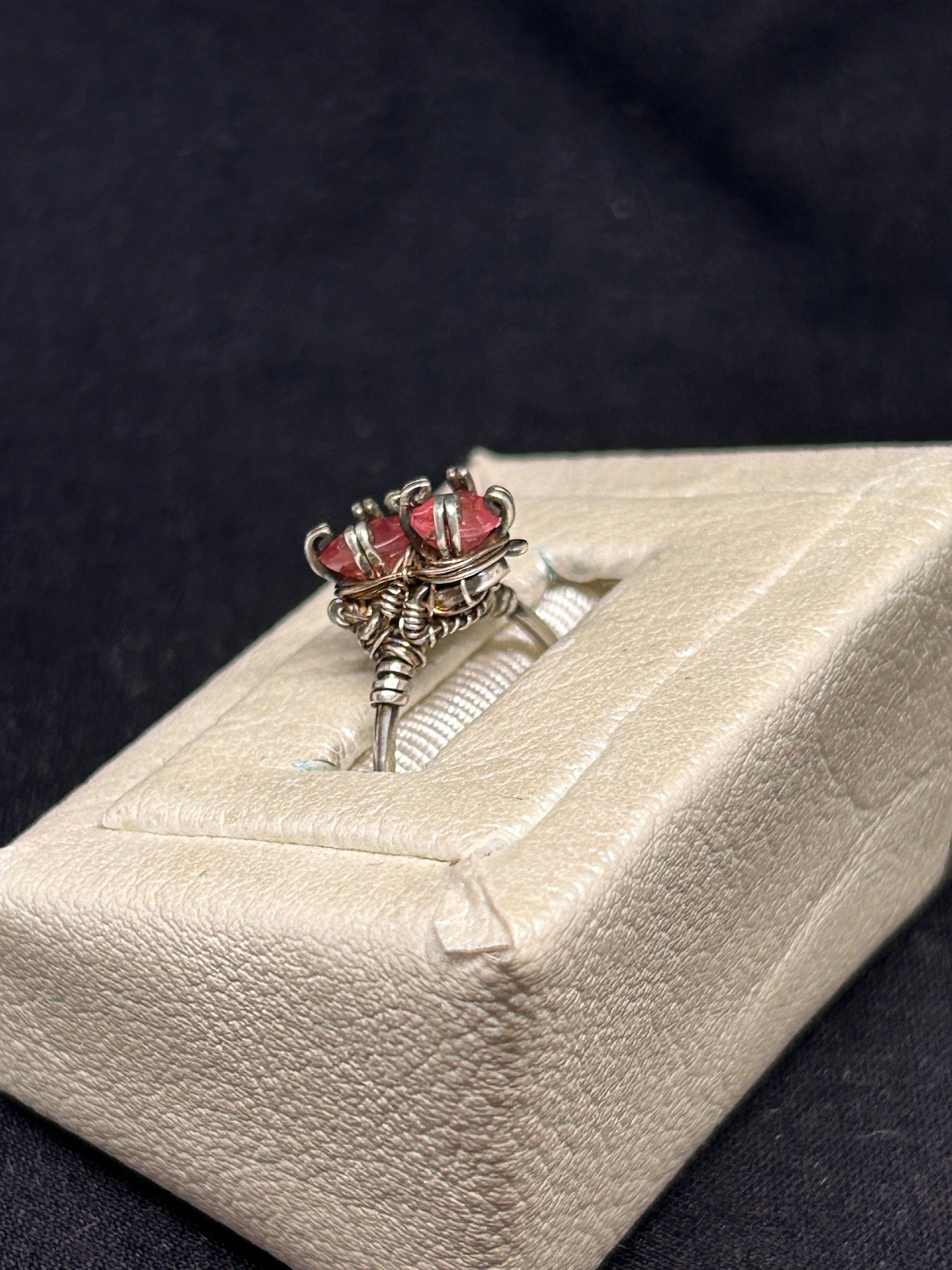 Twin Natural pink sapphire sterling silver ring