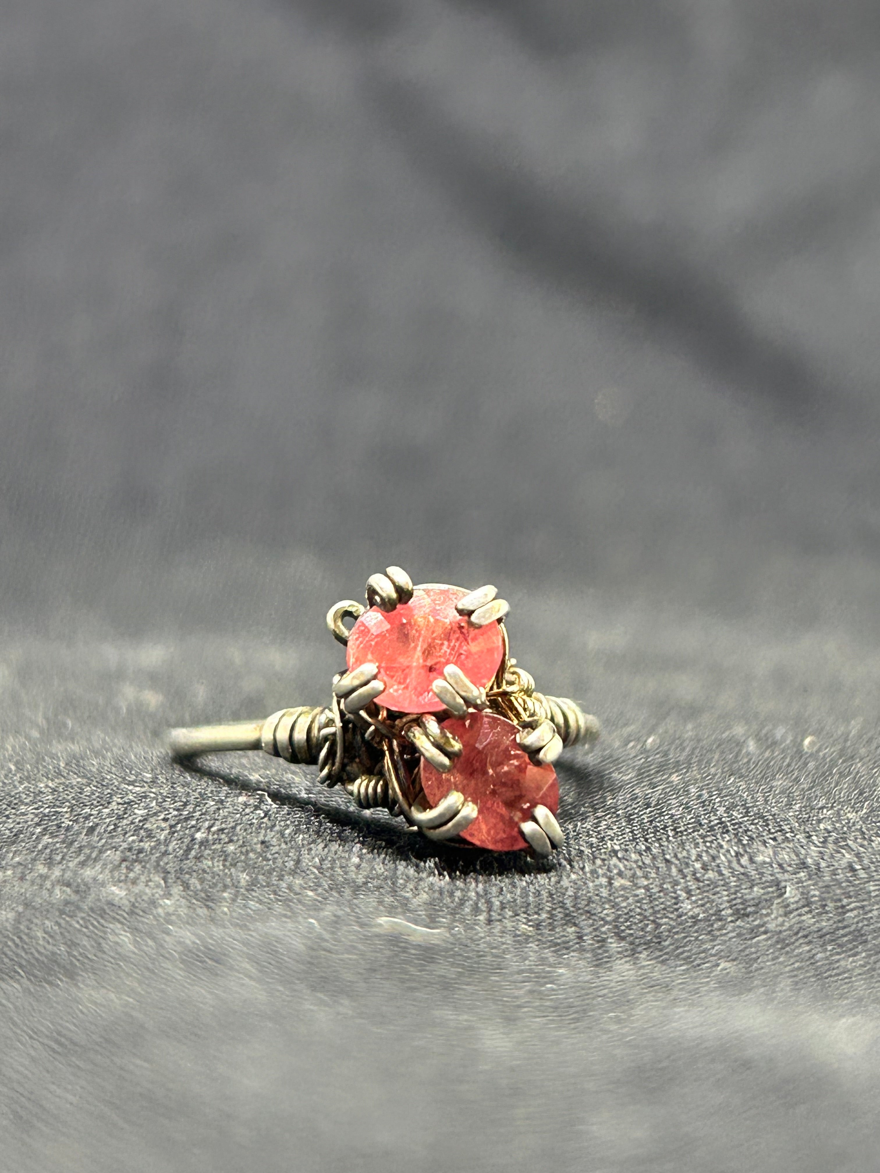 Twin Natural pink sapphire sterling silver ring
