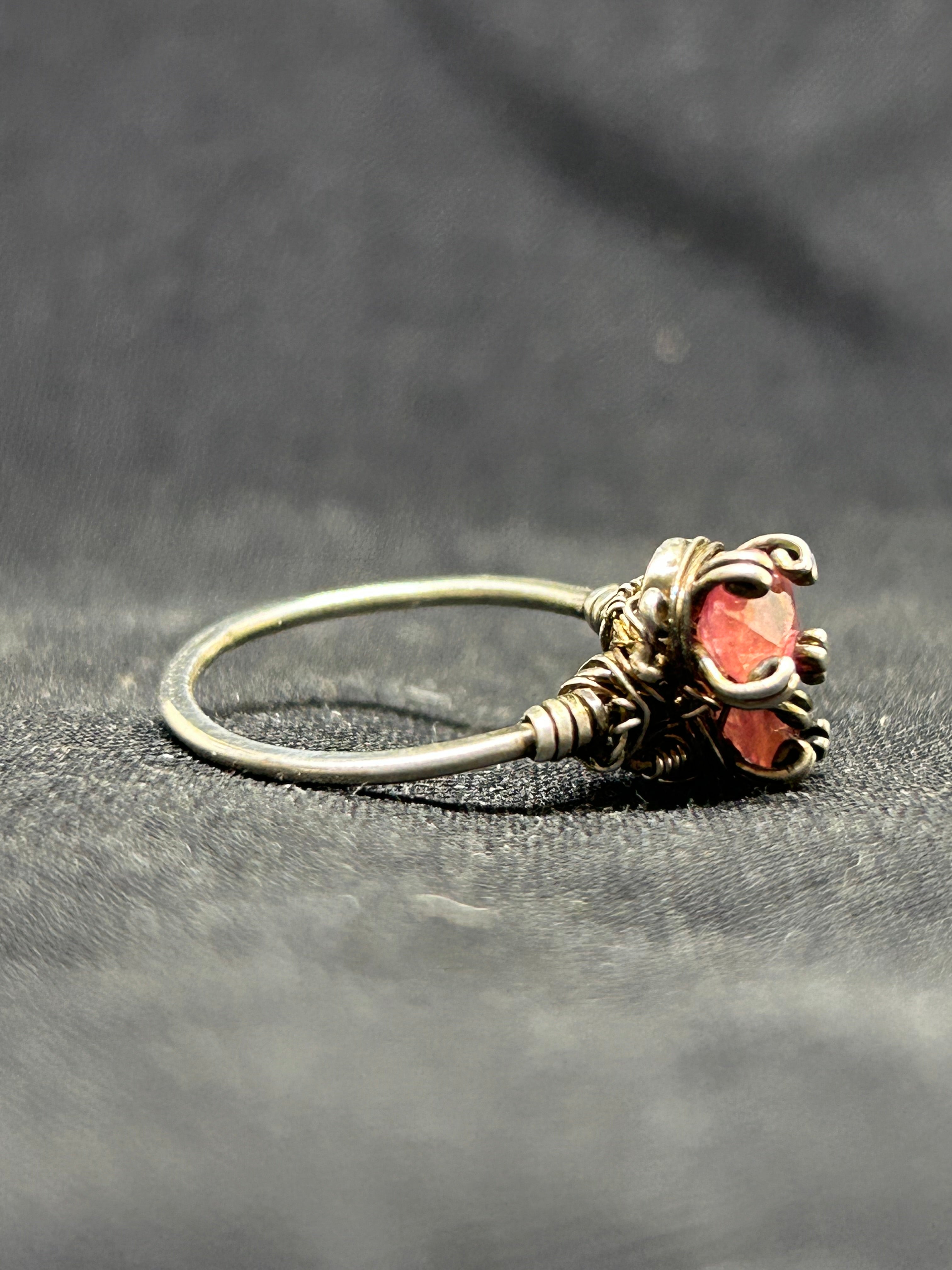 Twin Natural pink sapphire sterling silver ring
