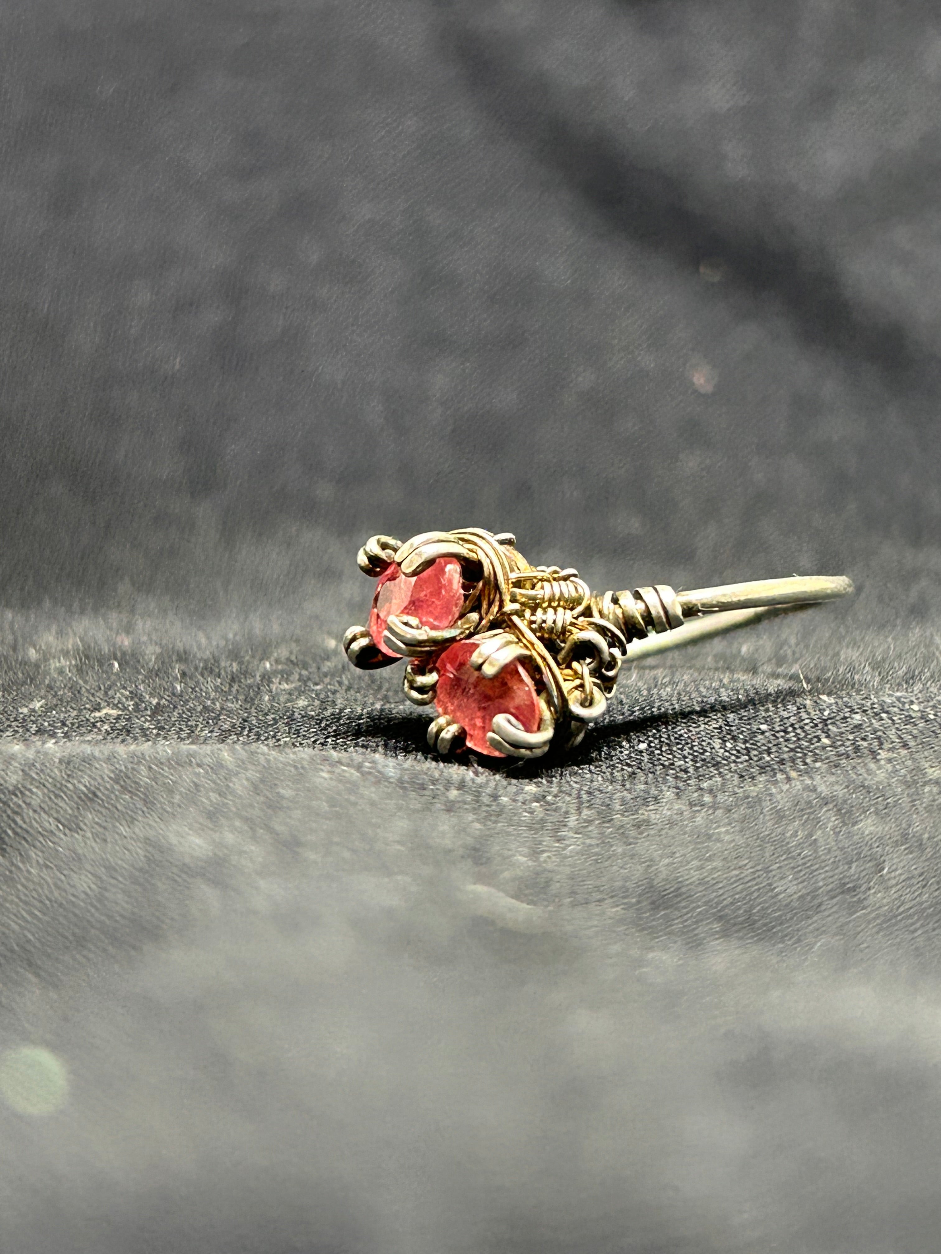 Twin Natural pink sapphire sterling silver ring